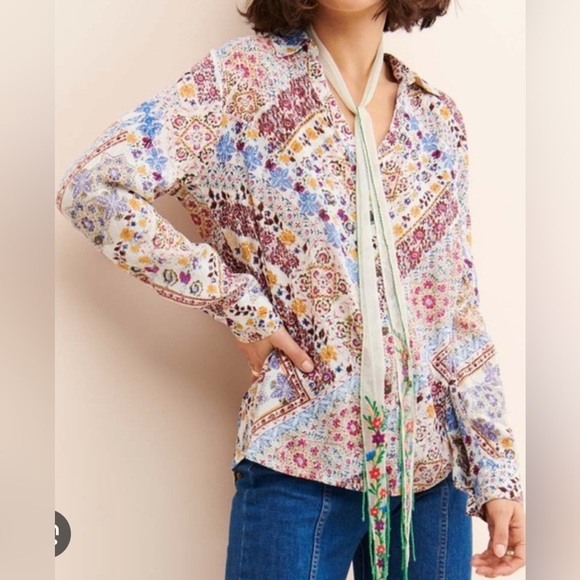 Free People Tops - #396A NWT Free People Rafa Multicolor Patterned Blouse